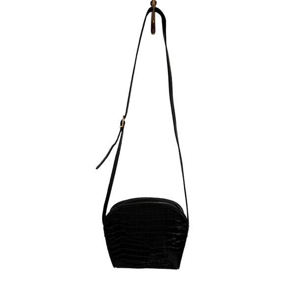 VINTAGE 90 Jones New York Black Croc Embossed Leather Shoulder Crossbody Handbag - Picture 1 of 8